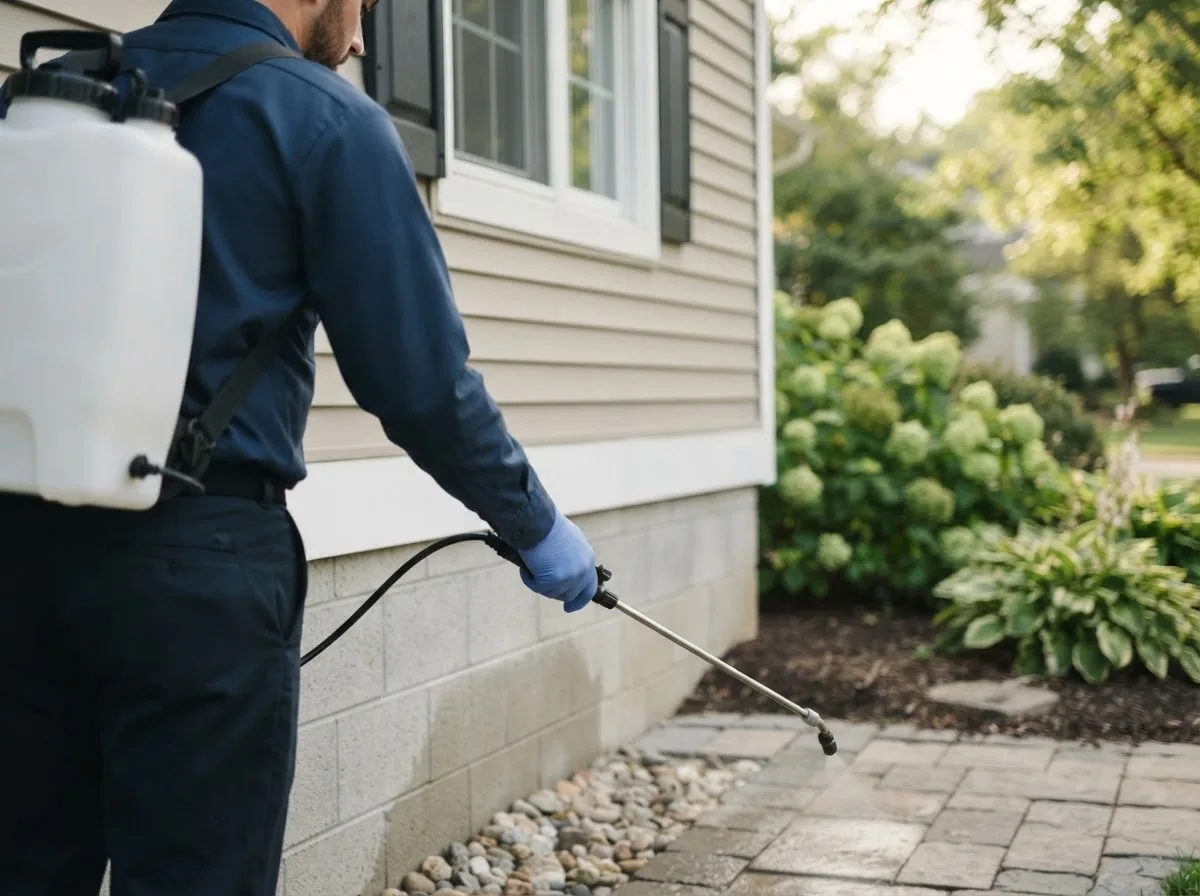Pest control technician inspecting a home in Steuben, ME
